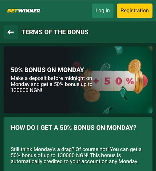 Betwinner 50% Monday Deposit