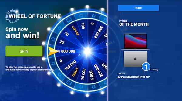1xBet wheel of fortune offer