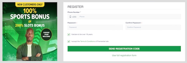 Premier Bet quick registration form