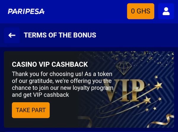 Paripesa Casino VIP CashBack